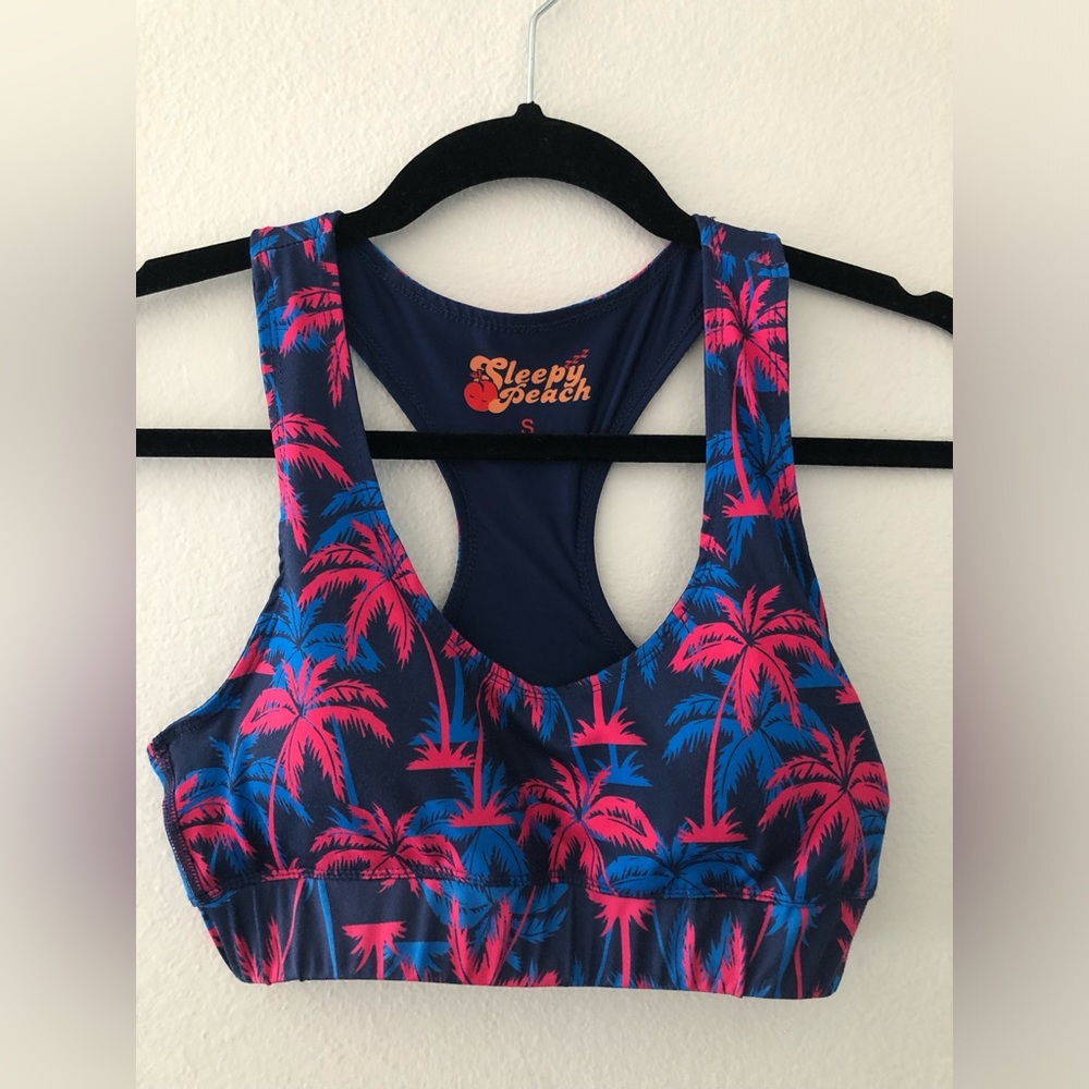 Sleepy Peach Palm Tree Sports Bra Size S EUC